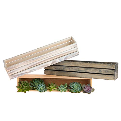 20" Rectangular Rustic Wood Planter with Plastic Liner l Rustic Whitewash l Wine Crate Style (2 Count)