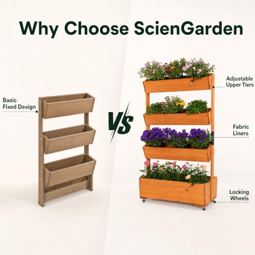 4 Tier Wooden Vertical Raised Garden Bed Outdoor with Wheels (Brown / W33.5× D18× H55in)
