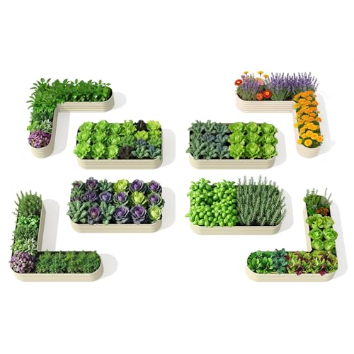 8 Pack Galvanized Raised Garden Beds (Beige / Set of 8)