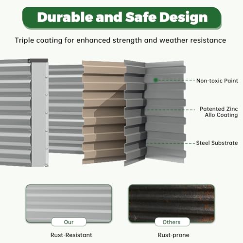 8x4x3ft Outdoor Metal Raised Garden Bed (Silver / 8x4x3 FT-2PC)