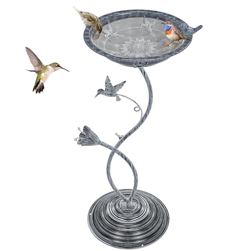 Bird Bath Garden for Outside (Vintage Silver - Hummingbird)