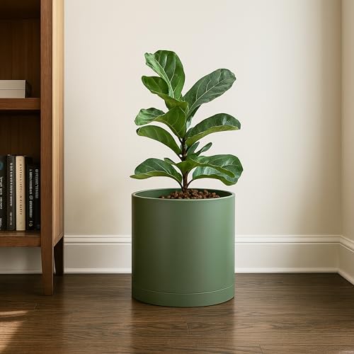 Plastic Planter Pot with Saucer (10 Inch / Olive)