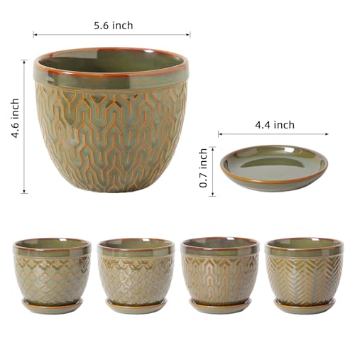 Sureasy Ceramic Indoor Plant Pots (Green / 5.6 inch)