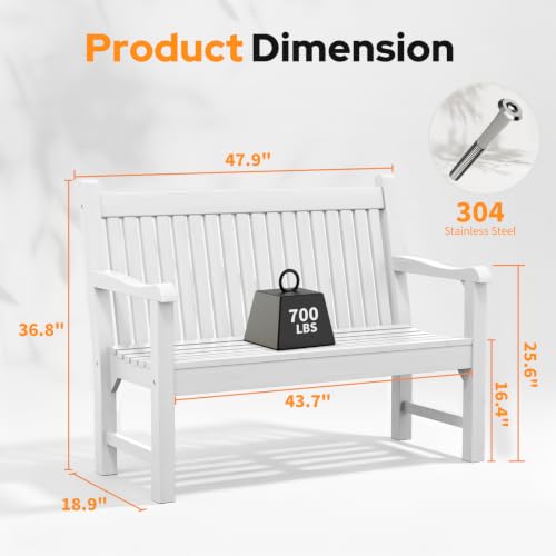 2 Person Outdoor Bench with 700 Lbs Weight Capacity (White)