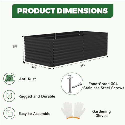 8x4x3ft Outdoor Metal Raised Garden Bed (Black / 8x4x3 FT-2PC)