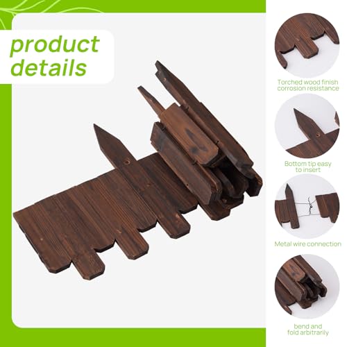 Wooden Garden Edging Border Wood Garden Fence Decorative Landscape Edging Border Outdoor Wood Fence for Yard Tree Flower Bed Edging Borders (Staggered Height)