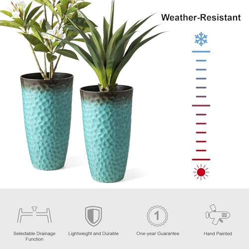 23.75" H Large Planters for Outdoor Plants (23.75"H / Gradient Turquoise)