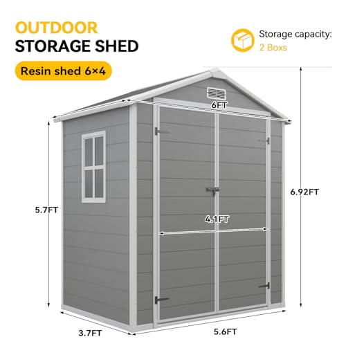 6x4 FT Outdoor Storage Shed with Built (6' x 4' w/Light / Gray)