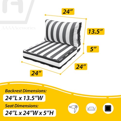 Outdoor Chair Cushions (Gray Cabana Stripe / 24"x24"x5" / 24"x13.5")