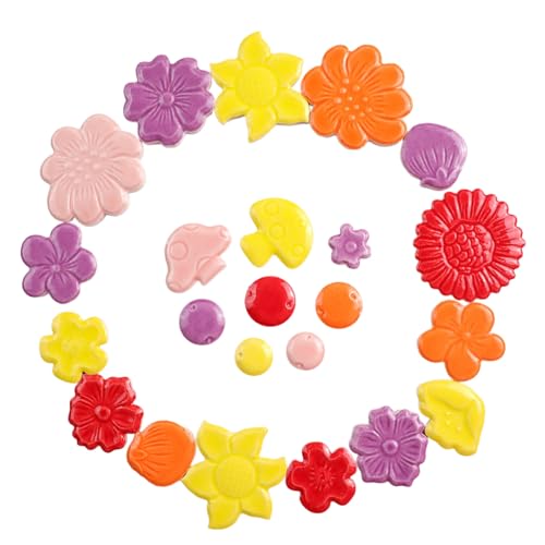 500g 1.1lb Random Color Irregular Ceramics Mosaic Tiles (Flowers + Berries + Mushrooms - Mix Color)