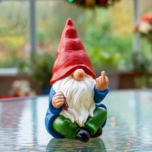Middle Finger Gnome Statue 6.3in (Cigar Gnome)
