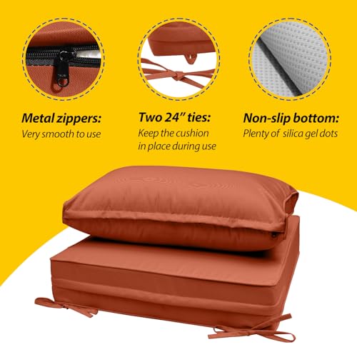 Outdoor Chair Cushions (Rust / 25.5"x25.5"x5" / 25.5"x13.5")