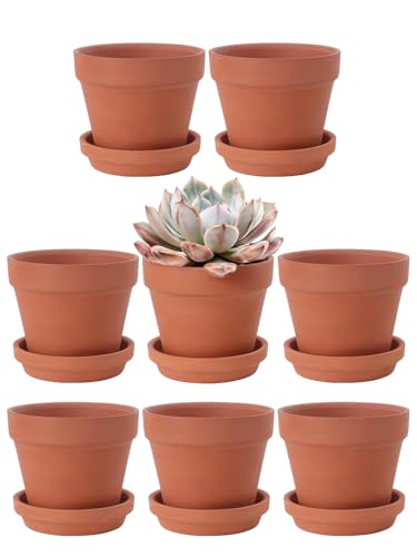 4 Inch Terracotta Pots with Saucers (Shallow 4 inch -8 pcs)