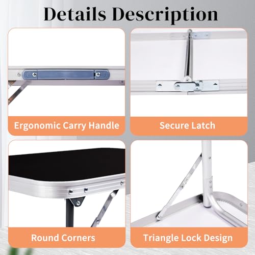 2.0 Ft Folding Portable Camping Table (Black / 2 FT)