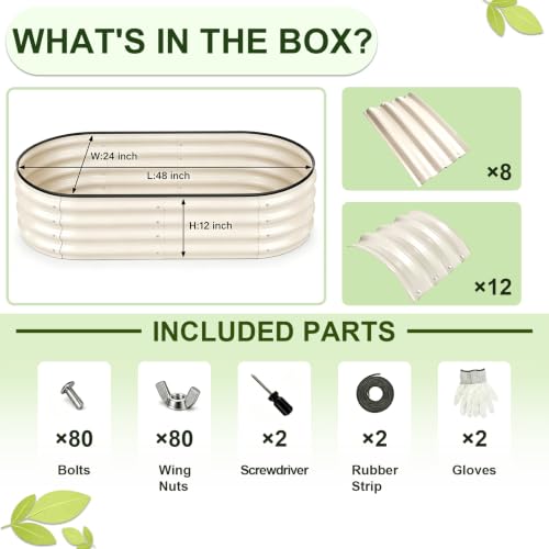 2 Pack Galvanized Raised Garden Beds Outdoor (White 2 Pcs / 4 x 2 x 1 ft)