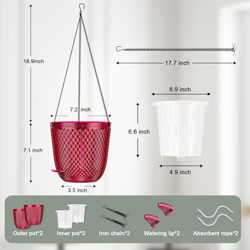 Hanging Planters for Indoor Plants (Red / 7.2in)