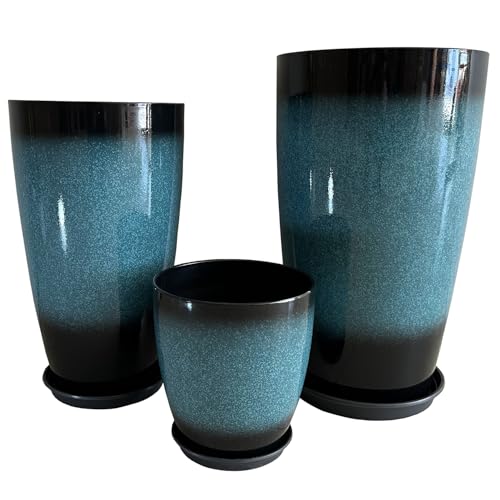 24/21/11 Inch Tall Planter Pots Garden Plastic Planters - Set of 3 for Indoor & Outdoor Use - Decorative Lightweight Flower Pots (Turquoise)