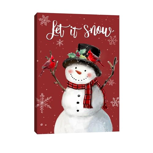 Let It Snow Christmas Snowman Canvas Wall Artn (16"L x 24"W / Snowmen red)