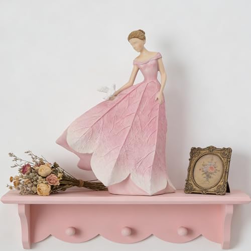 Pink Leaf Angel Girls Fairy Statue (Pink-bird / Large)