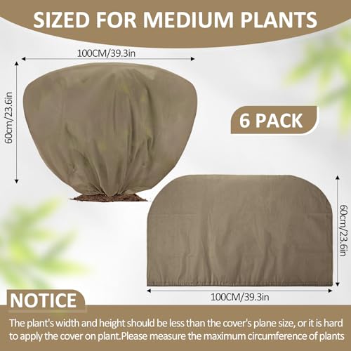 18 Pcs Winter Plant Covers Freeze Protection 39.4x23.6 Inch Horizontal Shrub Tree Plant Protection Bags Frost Blanket with Drawstring for Fall Winter Outdoor Garden Planting (Brown)