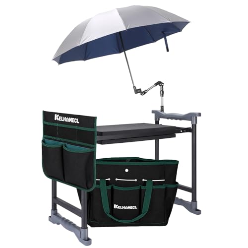 Garden Kneeler and Seat with Umbrella (Beige & Green)