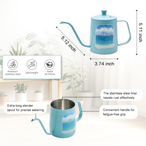 Watering Can Indoor Set Blue Small Metal Water Can and Spray Bottle (Ocean Blue)