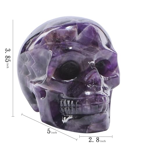 5''Natural Dreamy Amethyst Crystal Skull Head Hand Carved Reiki Healing Stone Statue Healing Home Office Art Room Decoration (Dreamy Amethyst / 5inch)