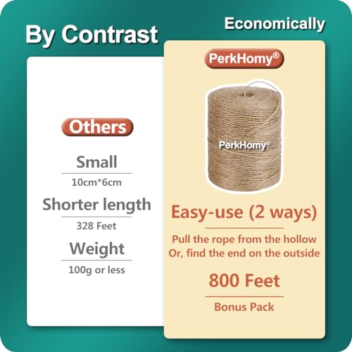 PerkHomy Garden Twine Strong Natural Jute 800 Feet Long Brown Twine for Gardening Tomato Climbing Plant Tie Floristry Crafts Gift Wrapping Packing Decor (Brown / 2mm x 800ft)