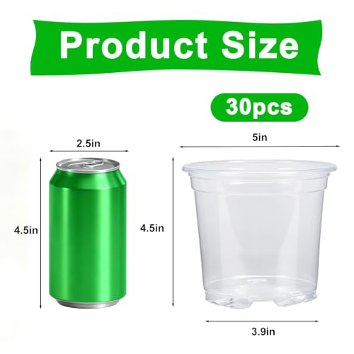 30 Pack 5 Inch Clear Nursery Pots with Drainage Holes (5Inch-30Pack)