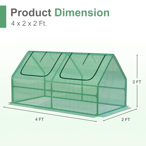4 x 2 x 2 ft Mini Greenhouse with 2 Zipper Doors (Green / 4 x 2 x 2 ft)