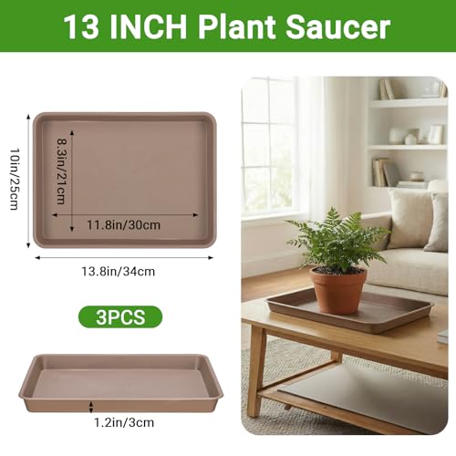 3 Packs Plant Saucers for Indoors (13 Inch / Brown)