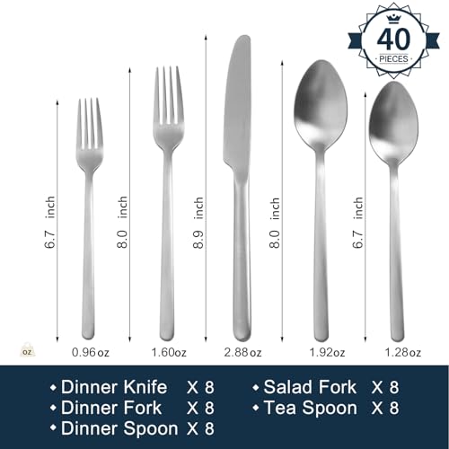 40 Piece Silverware Set (40 Piece / Matte Silver)