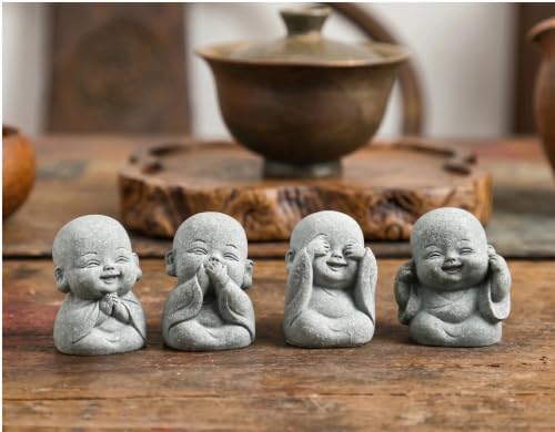 4-in-1 Mini Buddha Statue Set - See/Hear/Speak/Think No Evil, Zen Feng Shui Decor for Home, Aquarium, Garden, Office - Spiritual Resin Figurines with Blessing Amulet (Mini Laughing Buddha) (Mini Laughing Buddha)