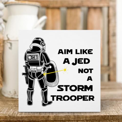 Funny Bathroom Decor Stormtrooper Wooden Box Sign 5 x 5 Inches (White 1619 / Wooden box（5.1 x 5.1 inches）)