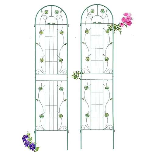 2 Pack Metal Garden Trellis 86.7" H Garden Fence Rustproof Trellis for Climbing Plants Support Roses Flower Outdoor Lawn Green (Green-2PCS-Flower / 86.7")