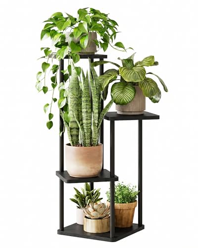 Corner Plant Stand Indoor Tall Plant Stand Black 4 Tier (Dark Brown 4 Tier)