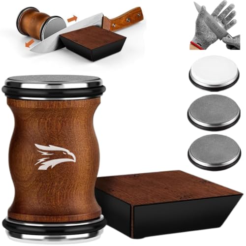Rolling Knife Sharpener Kit with Diamond & Ceramic Disc (Dark Brown)
