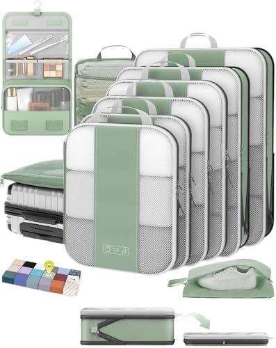 10 Set Compression Packing Cubes for Travel Essentials (Matcha Green)