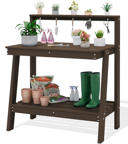 3 Tier Outdoor Potting Bench with Storage (Coffee / Sleek)