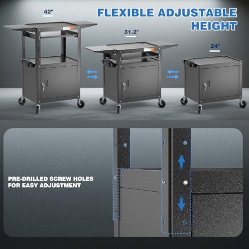 Steel AV Cart with Locking Cabinet & Drop Leaves (Locking Cabinet with Drop Leaves (AVMTK))