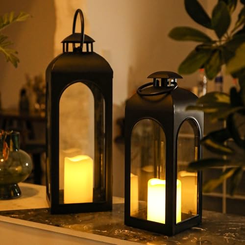 Decorative Outdoor Lantern Candle (Black Lantern Remote Control / 16 Inch)