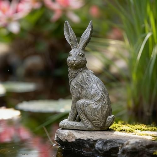 Outdoor Rabbit Garden Statue 12 Inch Grey Bunny Yard Decor (Gray 2)