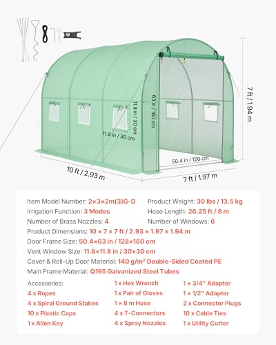 Walk in Tunnel Greenhouse (Green / 10x7x7 ft)