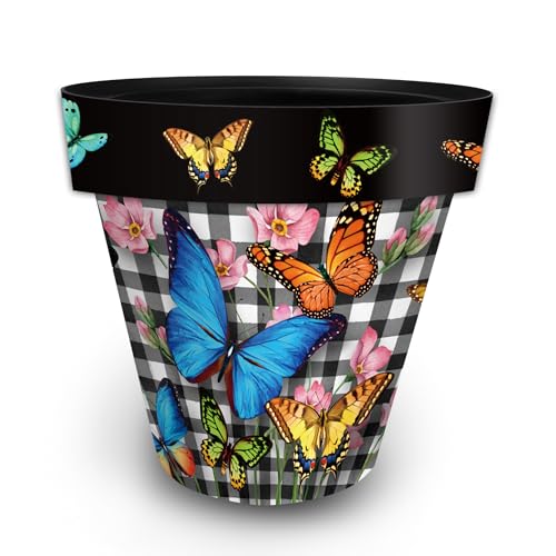 Spring Planter 14" x 15" x 15" Checkered Butterflies Large for Spring Planter (Checkered Butter / Large)