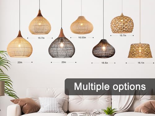 Large Black Rattan Pendant Light (Wood + Black Rattan / D 20", Extra Large)
