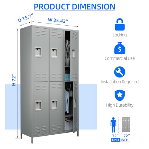 Metal Storage Locker for Employees (Light Grey / 6 Door)
