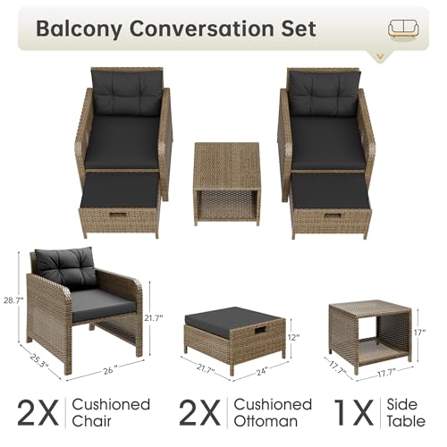 5 Piece Patio Furniture Set (Beige-black / 5 Piece)