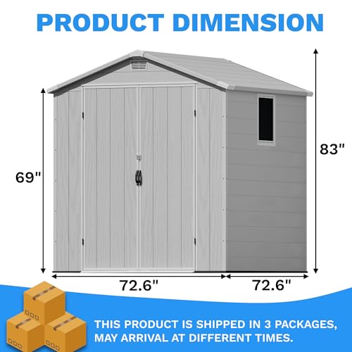 6x6FT Plastic Outdoor Storage Shed with Floor (6x6FT / Light Gray)