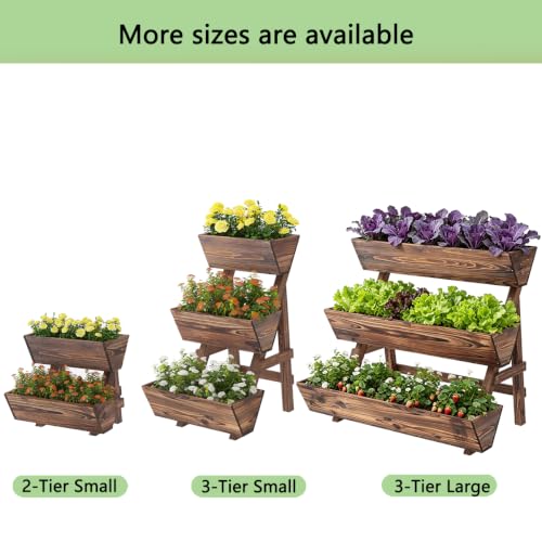 Vertical Garden Planter 2 tier Raised Garden Bed Tiered Wood Planter Box (Carbonized / 2-Tier-Small)