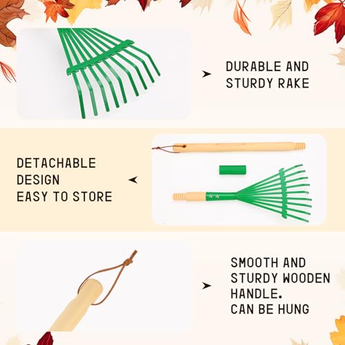 3Pcs Kids Rakes with Hardwood Handle